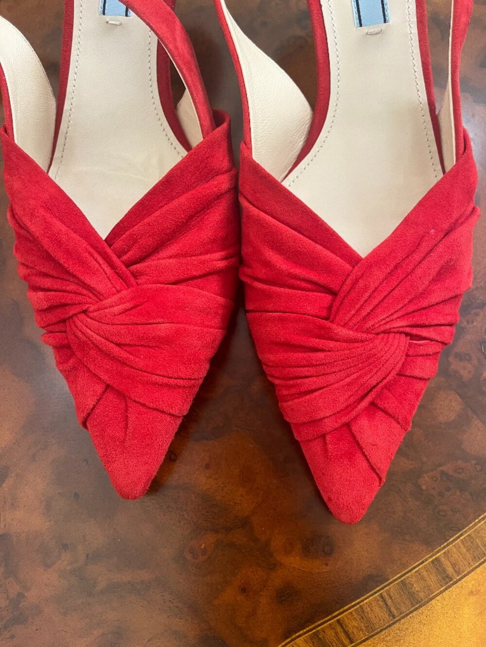 PRADA Red Suede Twist Slingback Pointed Toe Sandals Size IT 38 US 7 - Picture 9 of 11